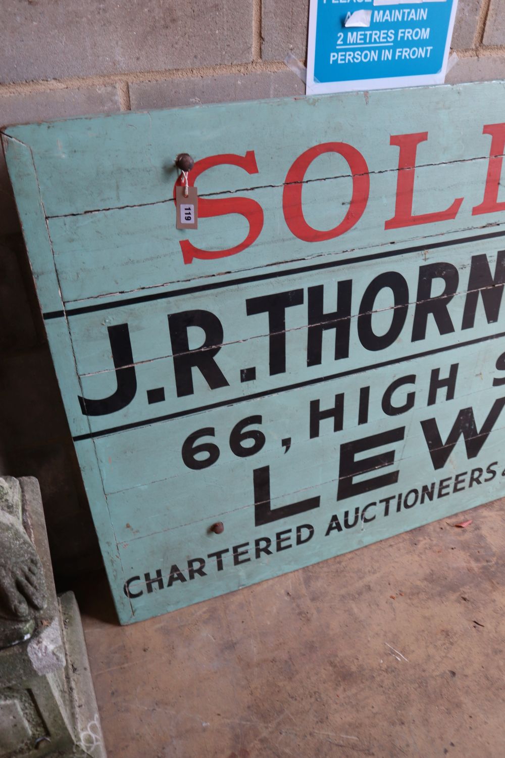 A large Thornton & Co. Lewes Sold Board, width 183cm, height 111cm